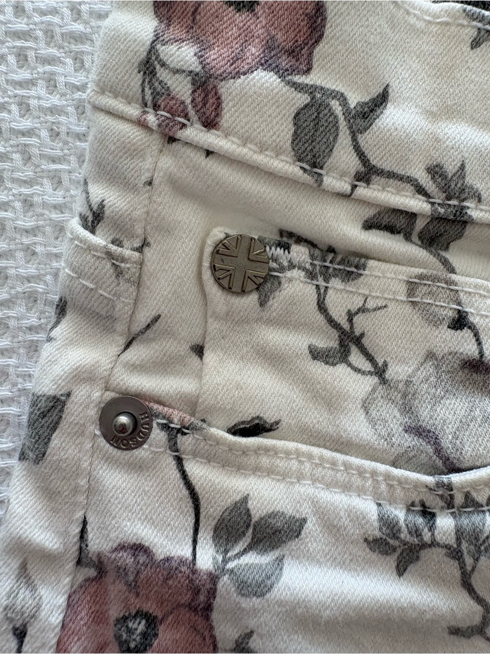 Hudson Nico Midrise Ankle Super Skinny Jeans White / Pink Grey Floral size 32 - Picture 16 of 16